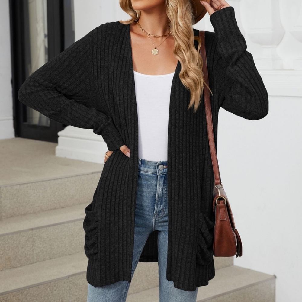 Women's Black Open-Front Cardigan Sweater